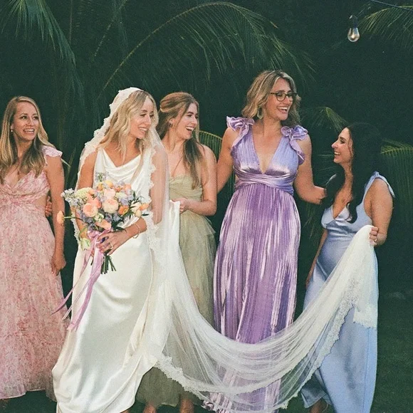 Lace Up Purple Pleated Gown Sz M - Picture 6 of 6